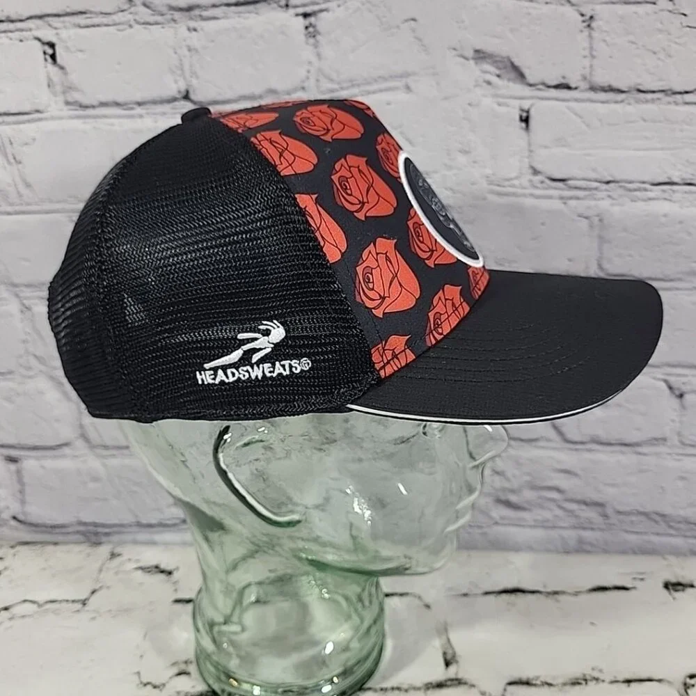 Head Sweats‎ Hat Red Rose Print Sugar Skull Patch Snapback Trucker Cap